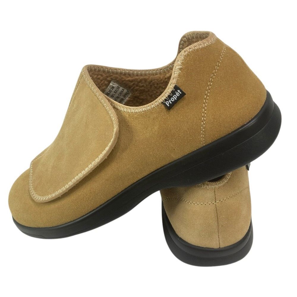 Propet Coleman Suede Leather Comfort‎ Shoe 10.5 XX Camel Brown Hook Loop Mens